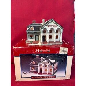 Vintage Lemax Hearthside Village Union Bank Porcelain Lighted House read desc.